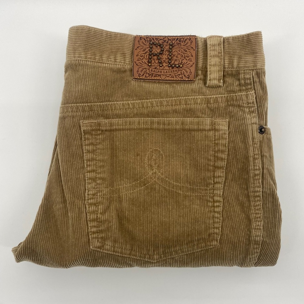 Ralph Lauren Corduroy Pants Women 12 Tan Brown Straight Leg Mid Rise 100% Cotton